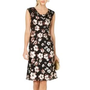 Connected Apparel Black Floral Metallic Cap Sleeve Cocktail Dress NWT Size 4